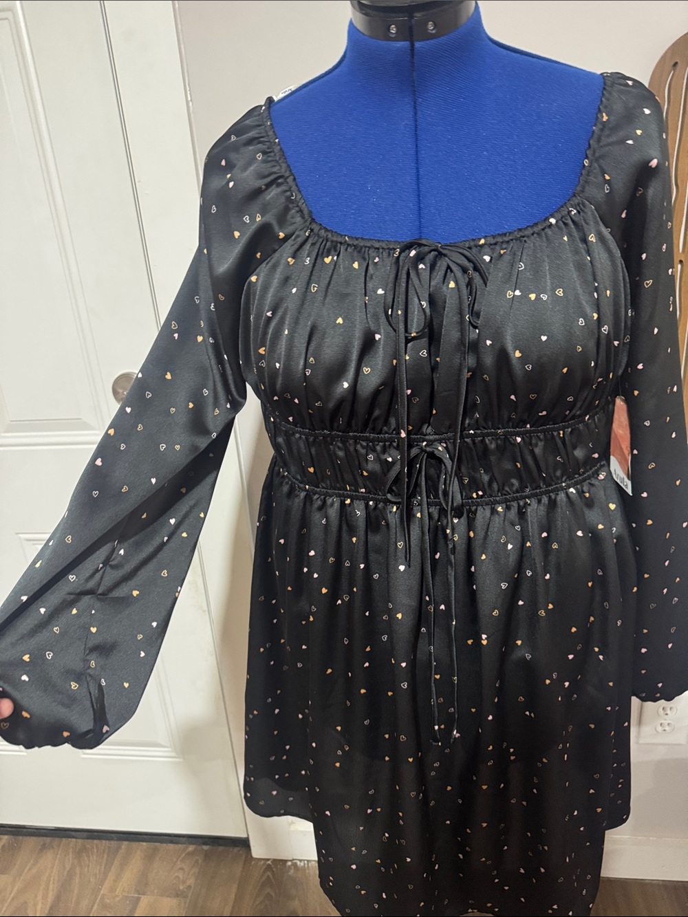 ARULA Black Mini Dress with Gold & Pink Heart Print